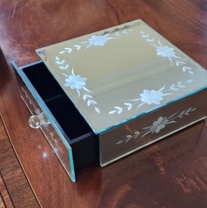 Floral Glass Jewelry Box with Drawer